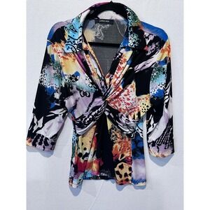 Vintage Laura Max Womens 80s Abstract Print Twist Front‎ Art to wear to size xl